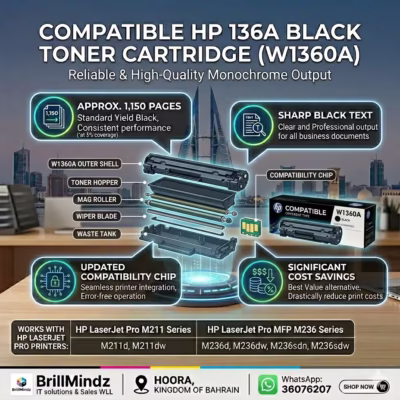 HP 136A Toner Cartridge Infographic for LaserJet Pro M211 and M236 Printers