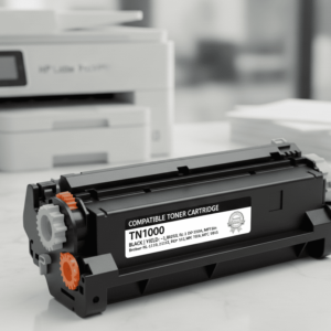 Printer compatibility chart for Brother TN-1000 toner showing compatible HL, DCP, and MFC series models.