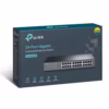TP-Link TL-SG1024D 24-port Gigabit Ethernet switch front angled view with 24 RJ45 ports and LED indicators on metal housing.