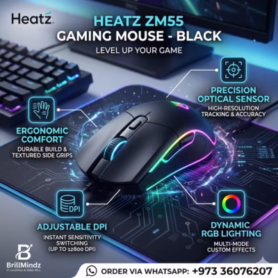 Heatz ZM55 Gaming Mouse RGB Infographic BrillMindz Bahrain