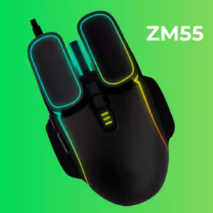 Heatz ZM55 gaming mouse black top view with RGB lighting