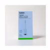 A high-resolution photo of the Belkin 2.5GB Ethernet Adapter in black, featuring a USB-C connector and a high-speed RJ45 port.