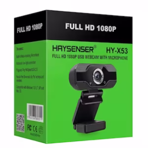 The official green and black retail box for the Haysenser HY-X53 Full HD 1080P USB webcam with microphone.