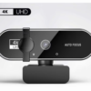 A professional Lenovo 4K Webcam in black showing the compact lens and USB cable.